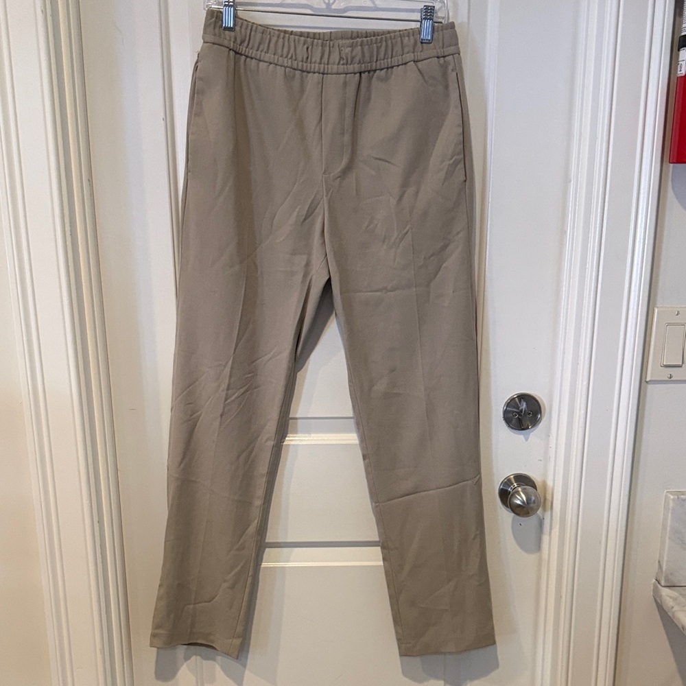 Men's Elastic Waist Straight Tan Dress Pants